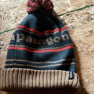 Patagonia Black and Red Knit Beanie
